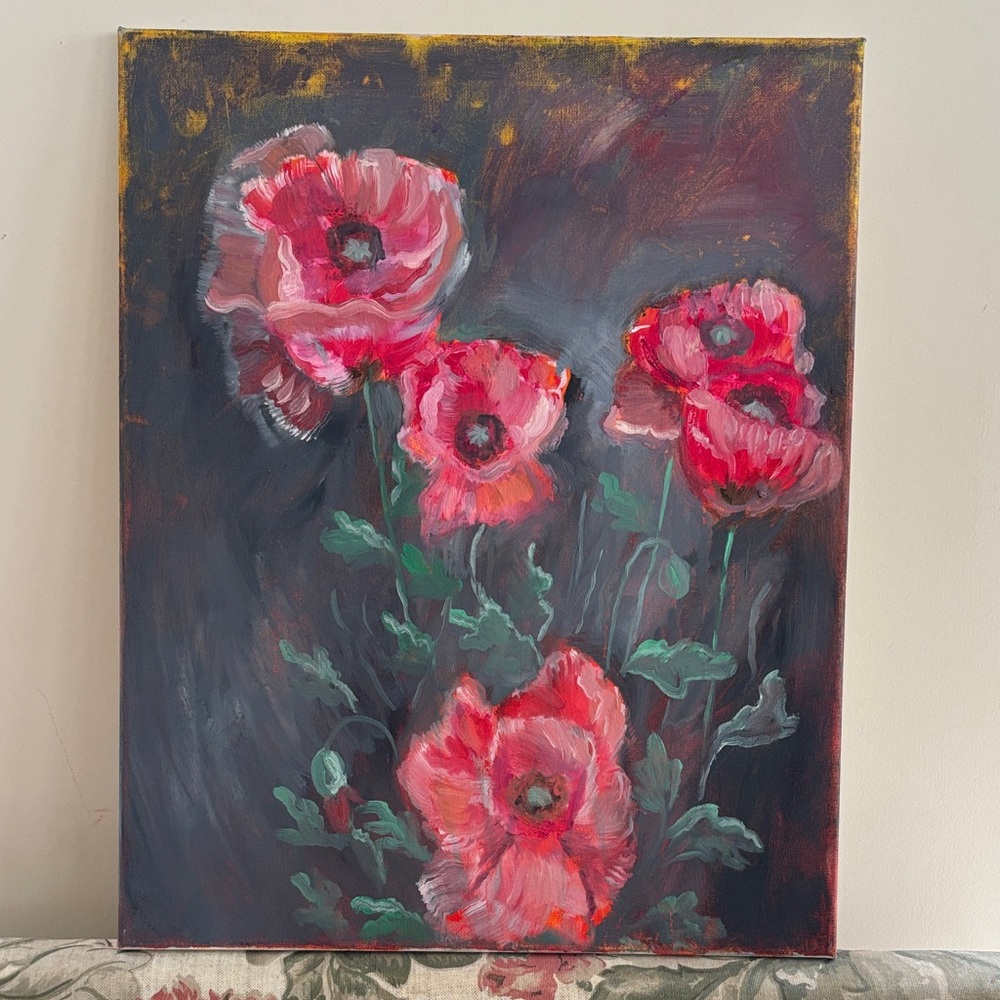 Floral Canvas Art with Red Poppies